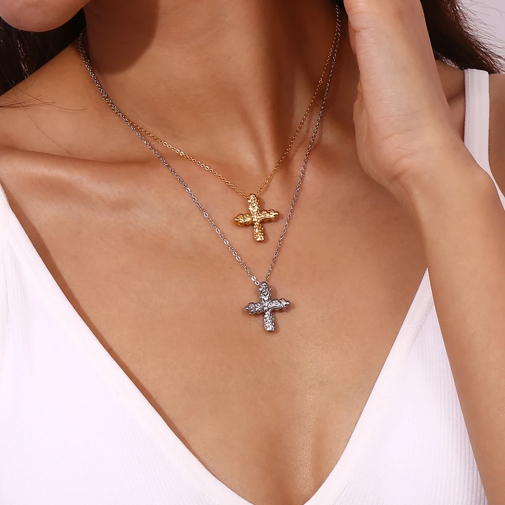 MamacitaSlay 2025 New Design Stainless Steel Cross Pendant Necklace Party Waterproof Jewelry Women's Charm Clavicle Chain Gift