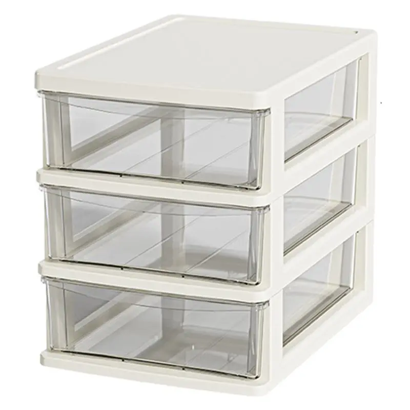 ABYN-Clear Desktop Storage Box-Heightened Table Organizer With Drawer For Home& Cosmetics White 3-Layer