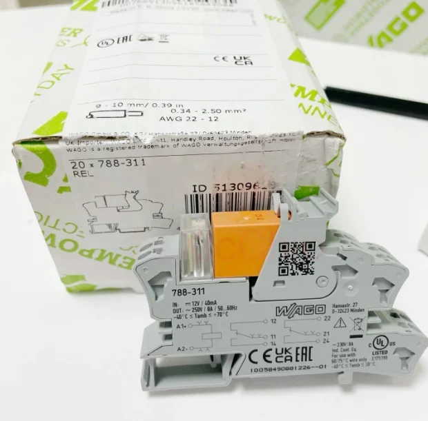WAGO 788‑311 788‑312 788‑313 788‑314 788‑315 DIN Rail Relay Module 2‑Changeover Contacts DPDT Interface Relay