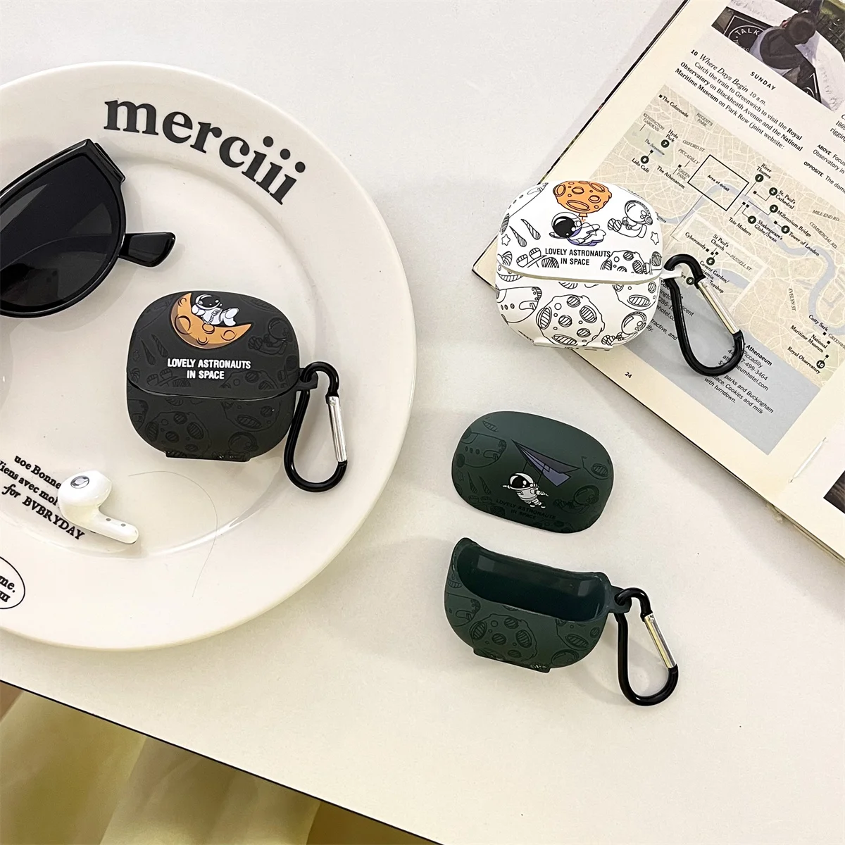 حافظة سماعات أذن مقاومة للصدمات لشاومي برادز 5 ، رسوم كرتون لطيفة ، IMD ، رائد فضاء ، ملصق كريستالي ، غطاء سماعات أذن مع خطاف