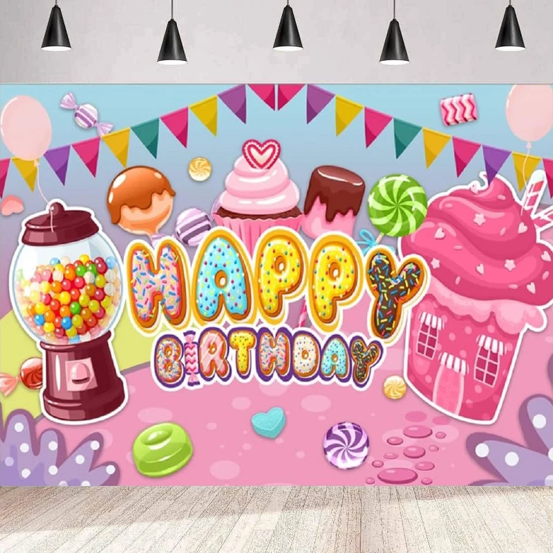 

Candyland Photography Backdrop Donut Candy Sweets Background For Girls Birthday Home Party Backdrop Wall Banner Poster Decor