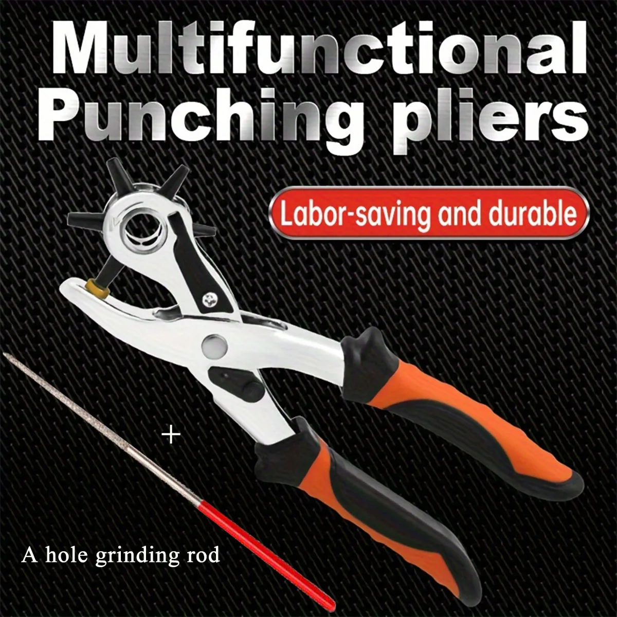 Leather Hole Puncher,Heavy Duty Revolving Eyelet Punch Plier and a Hole Grinding Rod,Handy Belt Drilling Tool
