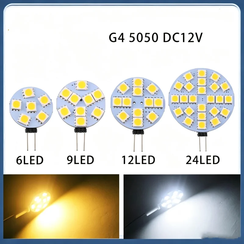 5/10 PCS Mini G4 Socket LED Bulbs DC 12V 5050 SMD 1W 2W 3W 4W 120 Degree Bi-pin Cold Warm White Halogen Replacement Lamp