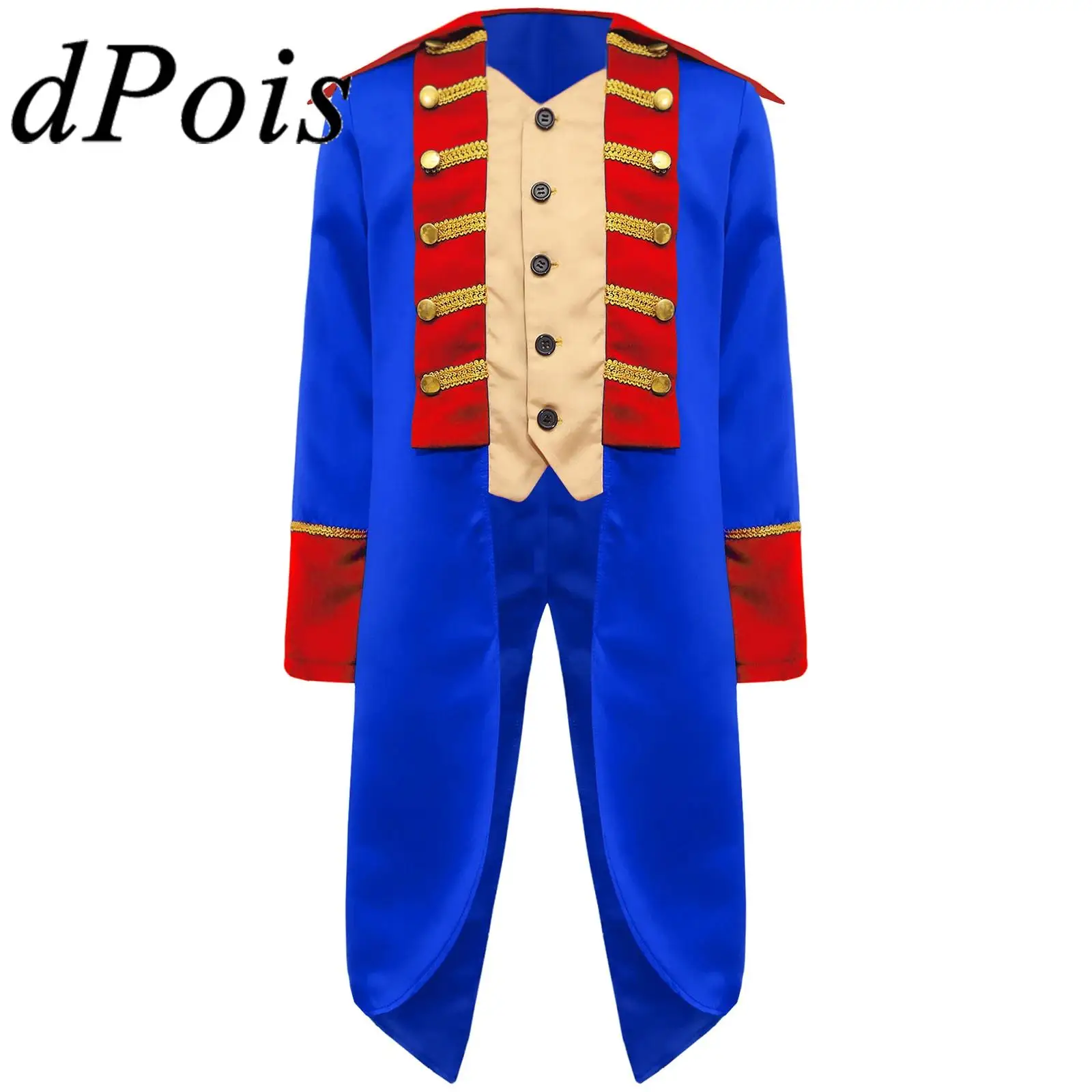 Kids Medieval Renaissance Colonial British Napoleon Costume Long Sleeve Vintage Tailcoat Performance Theme Party Cosplay Jacket