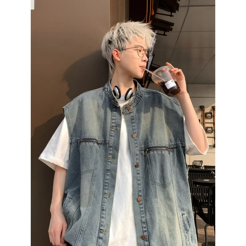 سترة رجالية للربيع والصيف ملابس خارجية بدون أكمام سترة غير رسمية رائعة معطف أمريكي عتيق بدون أكمام #6