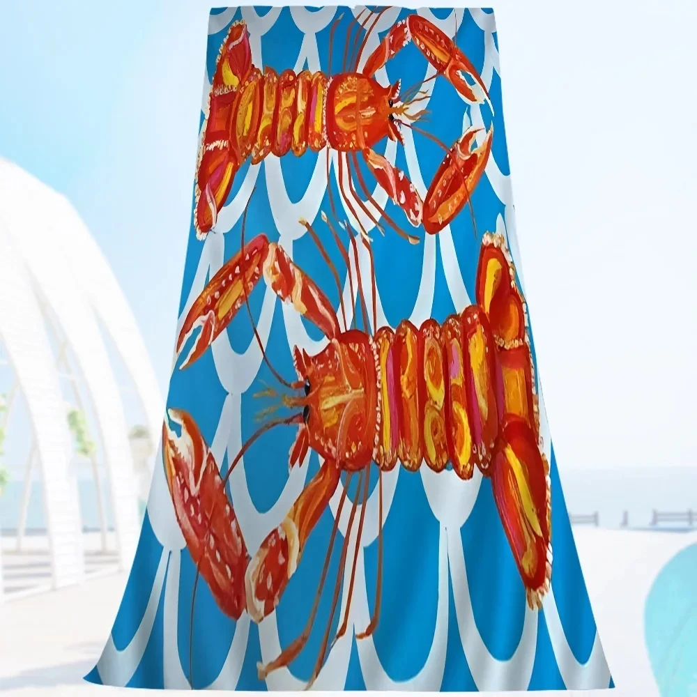 Colorful Sardine Lobster Fish Ocean Animal Microfiber Printed Beach Towel Mountain Climbing Yoga Absorbent Soft Towel