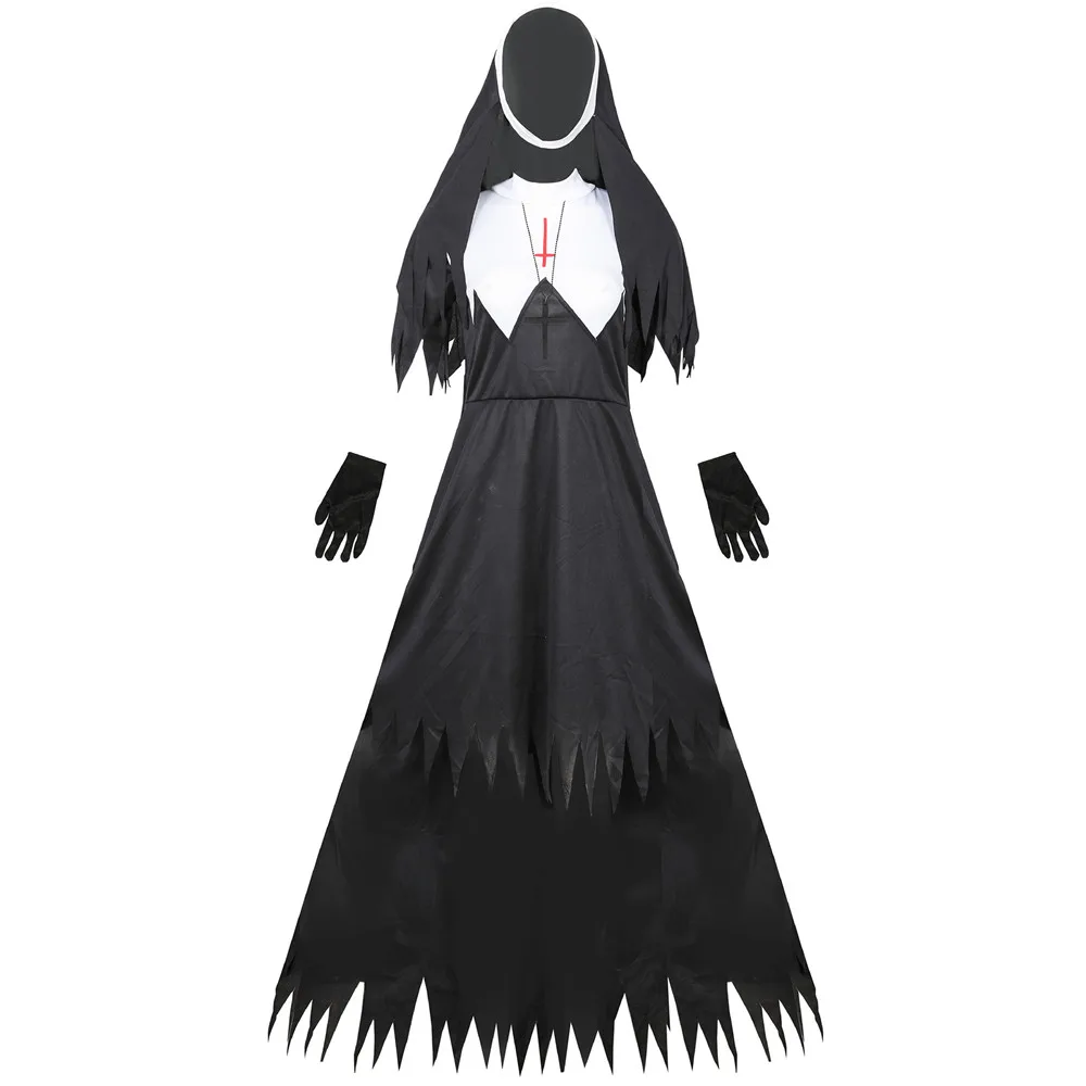 Horror Films The Demon Scary Nun Outfit Priest Halloween Costume for Women