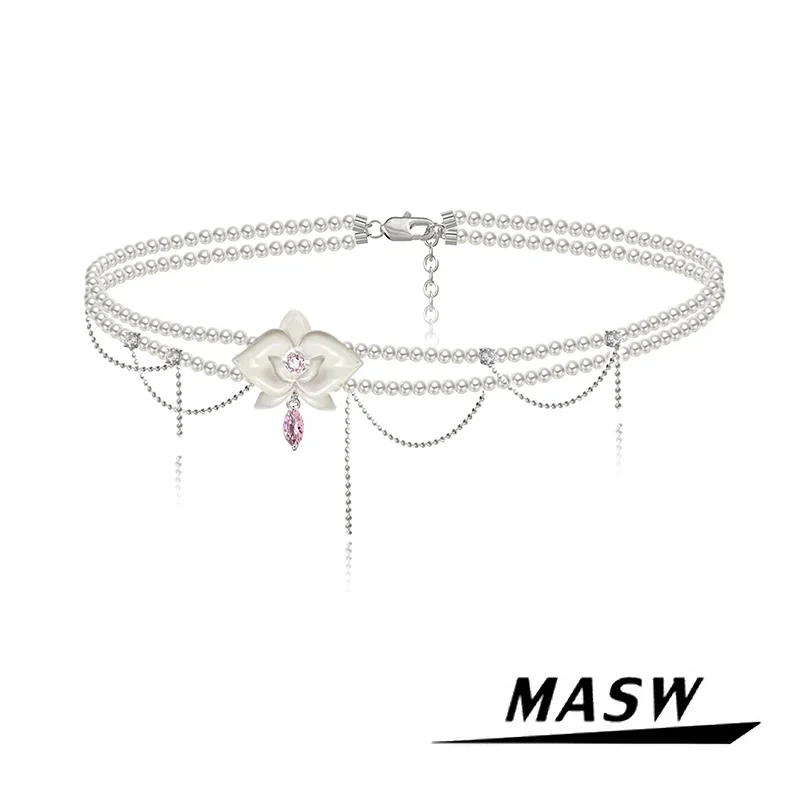 

MASW Original Design 2024 New Elegant White Flower Simulated Pearl Choker Necklace For Women Party Wedding Gift Fashion Jewelry