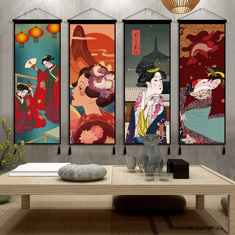 Japanese Geisha Cloth Painting Carpet Traditional Tatami Floor Mat for Izakaya Sushi Restaurant Living Room Bedroom Hotel Cafe H