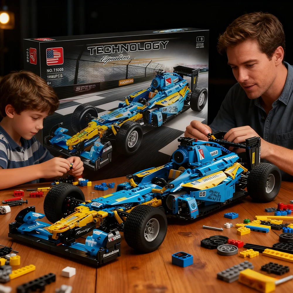 

1:8 Static MOC Light Blue Racing Car Model 1698 PCS Technical Car DIY Building Blocks Set Kids Boys Supercar Bricks Kit Gift New