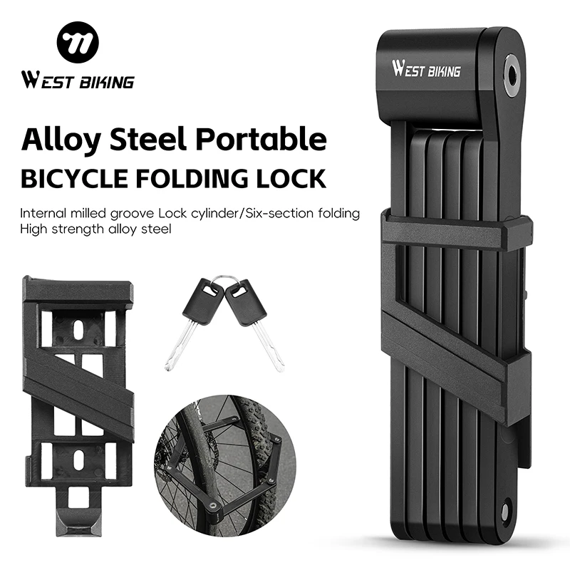 

WEST BIKING Bicycle Folding Lock Alloy Steel Anti-theft Portable E-Bike Chain Lock MTB Road Bike Foldable Lock Bike Accessories