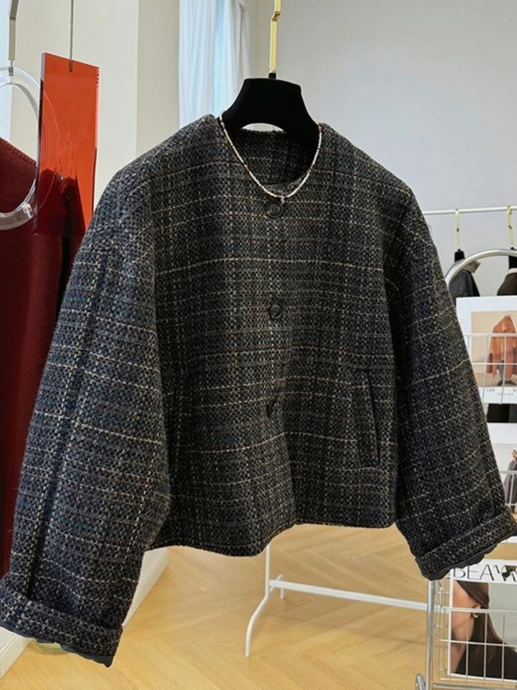 Autumn Winter Jackets Women Vintage Trendy Plaid Casual Elegant Clothing Simple All-match Fashionable Femme Popular Korean Cozy