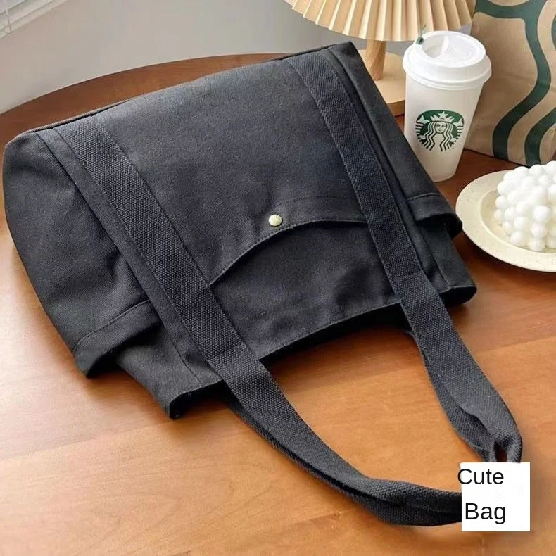 Geräumige Canvas-Tragetasche mit Schriftzug, Vielseitige Handtasche für Pendler, Arbeit, Studenten, Untertagetasche für Damen, Einkaufstasche – Detail 8