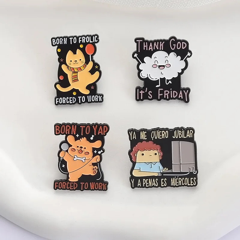 

Custom Born To Yarp Forced To Work Brooch Cartoon Rabbit Dog White Cloud Enamel Pins Cute Yellow Cat Lapel Badges Jewelry Gifts