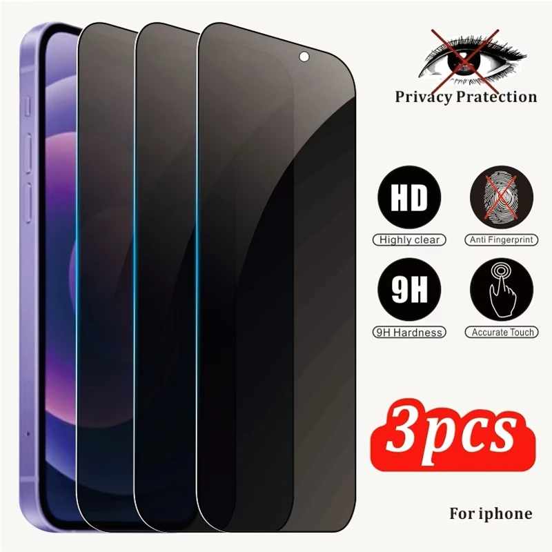 1-3 قطع من واقي الشاشة الزجاجي المضاد للتجسس لحماية الخصوصية، متوافق مع هواتف iPhone 18 Pro Max و18 و17 و16 Pro و16 و15 و14 و13 و12 و11، مصنوع من الزجاج المقوى.