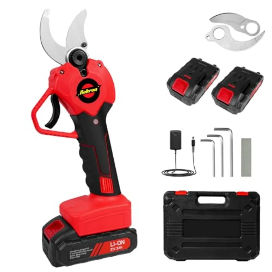 

21V 2Ah Electric Pruning Shears High Power Pruners for Gardening with 2 Pack Rechargeable Battery and Replacement Blade 30mm 1.
