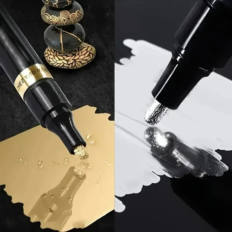 1/3/6/12pcs Silver/Gold Chrome Mirror Marking Pen - Multi functional Electroplating Liquid Ink, suitable for DIY crafts, glass