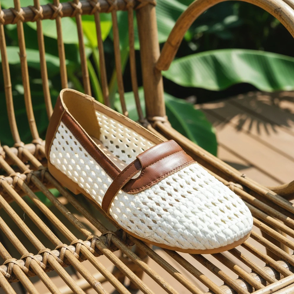 Women's Woven Mesh Mary Jane flats Square Toe Elegant Openwork Ballet Shoes Comfortable Flat Sandals for Party & Everyday Wear