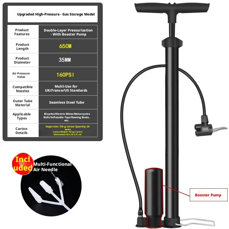 Hochdruck-Fahrradpumpe, tragbare Fahrrad-Luftpumpe, universeller Reifenfüller mit Schlauch für Fahrrad, E-Bike, Auto, Motorrad, Ball, Radfahren – Detail 6