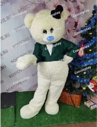 Costume della mascotte dello smoking verde di Natale Costume della mascotte animale del costume della mascotte di Halloween dell'orso di peluche dell'orso bianco del bambino