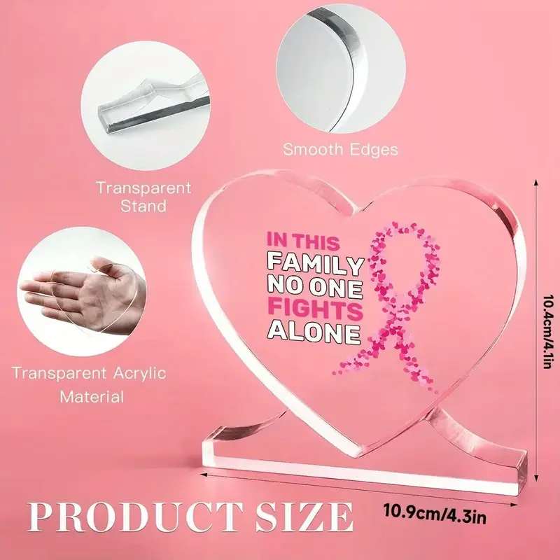 [2D Flat] Heart-Shaped Acrylic Breast Cancer Awareness Gift - 
