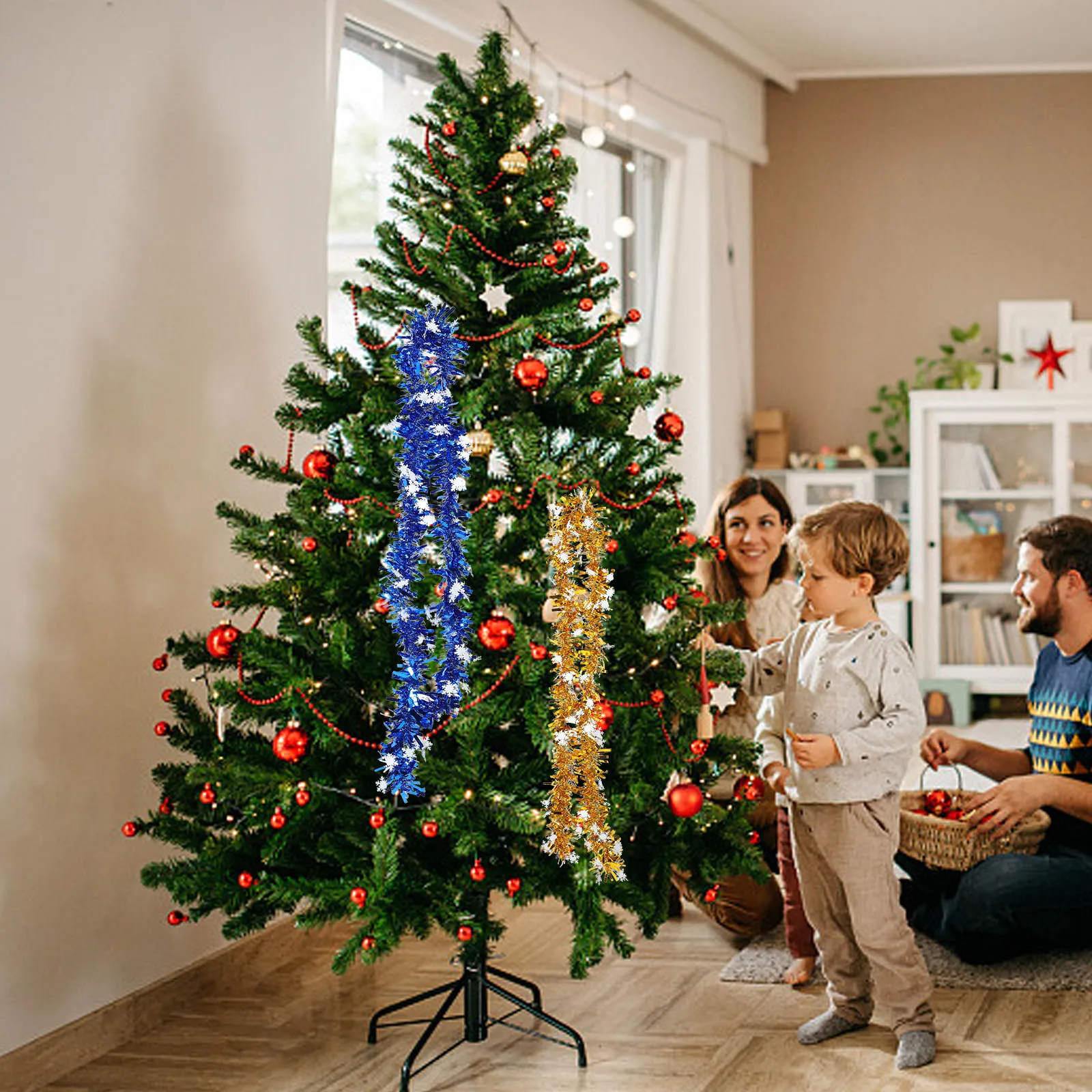 

3Pcs Christmas Tree Decoration Garland 2M Length Cuttable Colored Ribbons for Holiday Party Birthday Home Decor Supplies