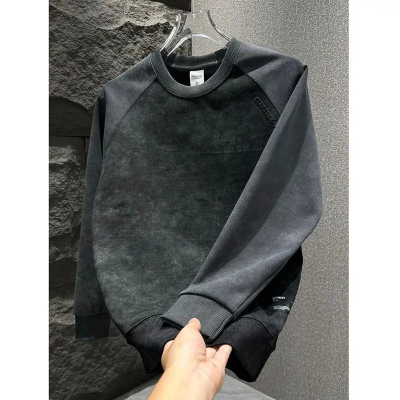 

Мужской повседневный свободный свитшот с длинным рукавом и круглым вырезом, высококачественный, однотонный, весна-осень, новый стиль, модный, простой.