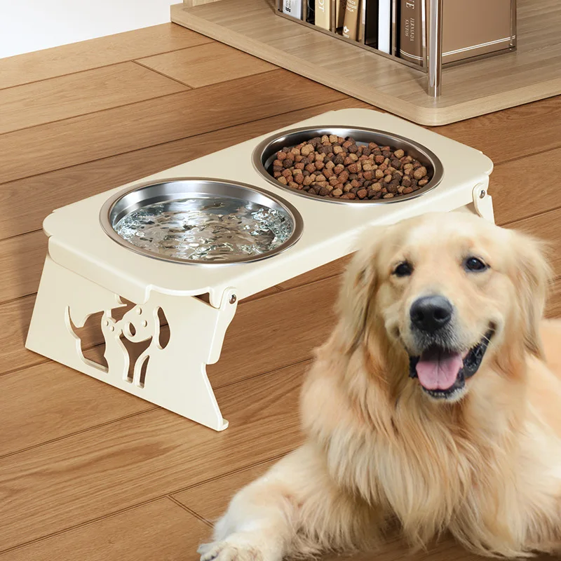 

Складная кормушка для кошек из нержавеющей стали, многокомбинированная миска для домашних животных с защитой от проливания шеи, миска для питья еды для собак, аксессуары для домашних животных