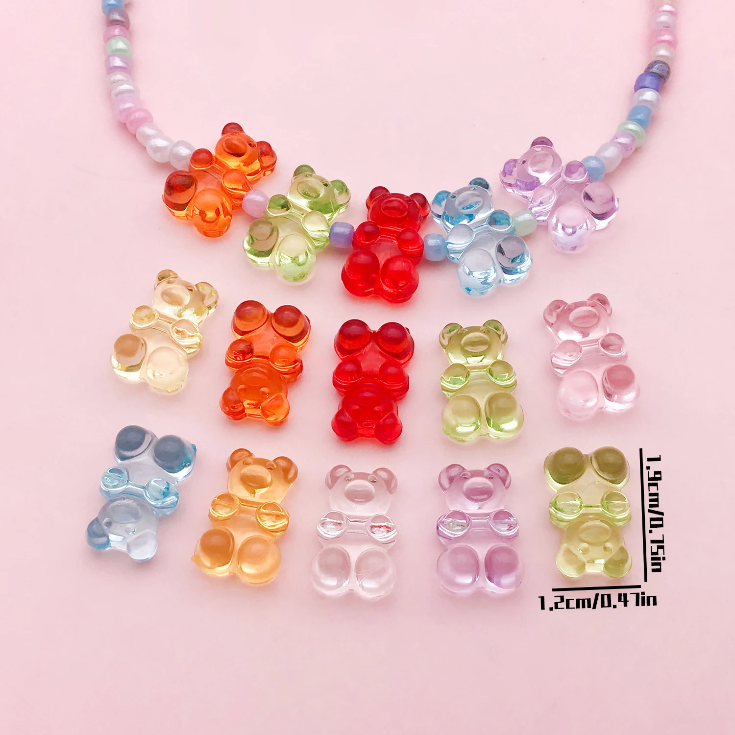 20pcs Acrylic Colored Transparent Teddy Bear Perforated Beads Jewelry Making DIY Earrings Charms for Jewelry Bracelets Necklace