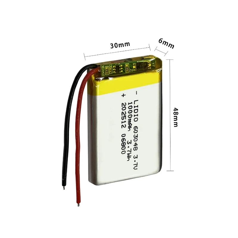 3.7V 1000mAh 603048 Lipo Lithium Polymer Battery PH2.0-2Pin Connector Battery MP3 DVD Bluetooth Recorder Headset E-book Camera