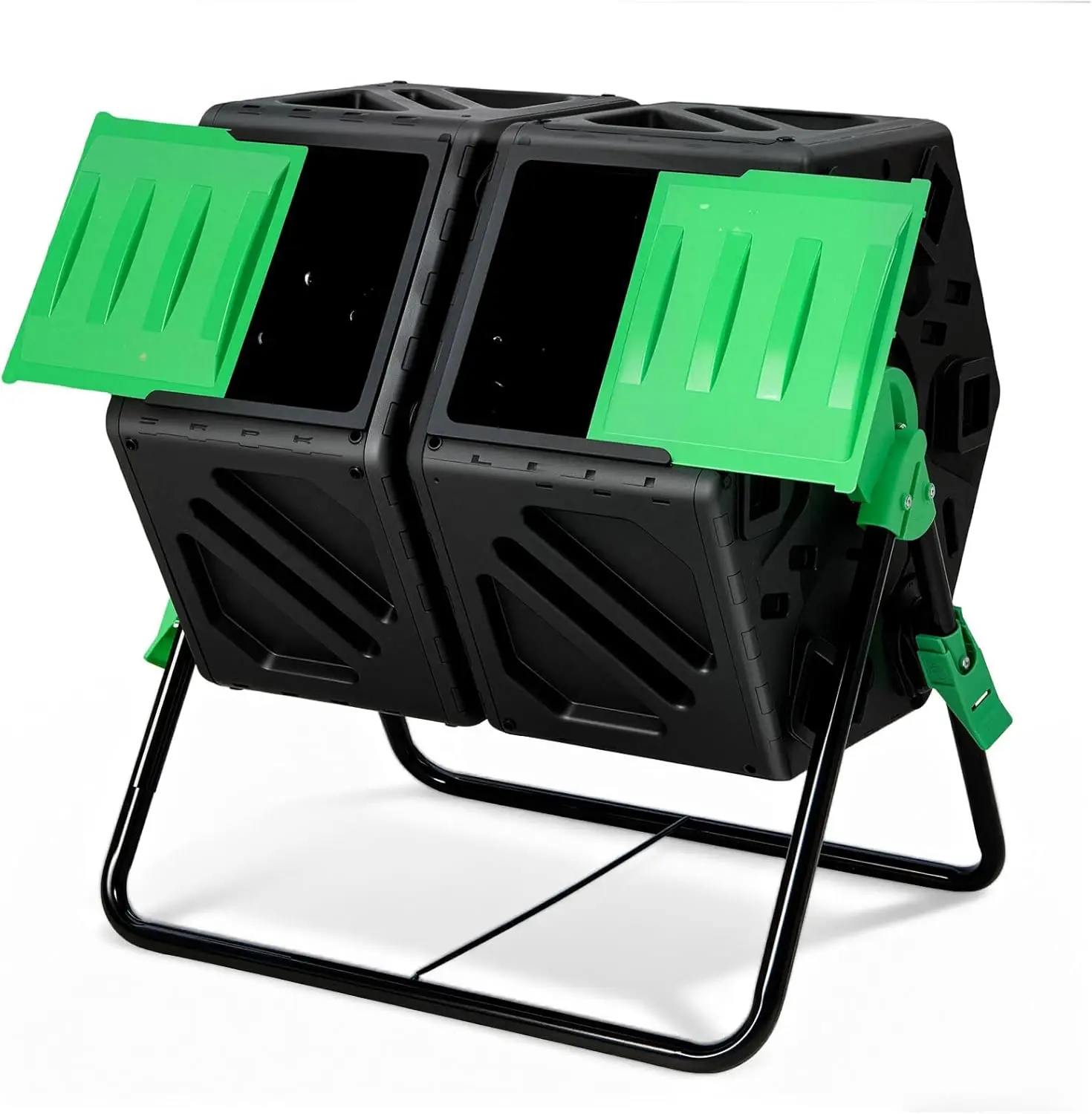 Outdoor Compost Tumbler for Garden, Kitchen, Yard Waste - Heavy-Duty, 34.5 Gallon, Dual Chamber with Aeration & 2 Sliding Doors