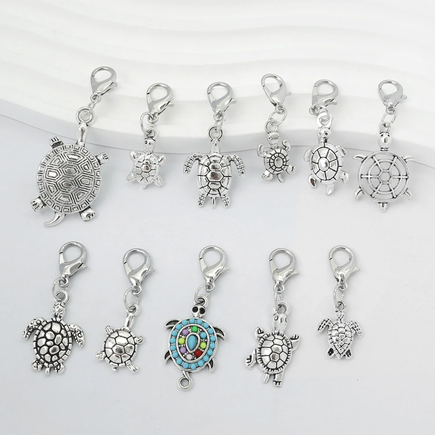 

22Pcs Alloy Ocean Turtle Antique Silver ColorCharm Lobster Buckle Kit Pendant For DIY Jewelry Making