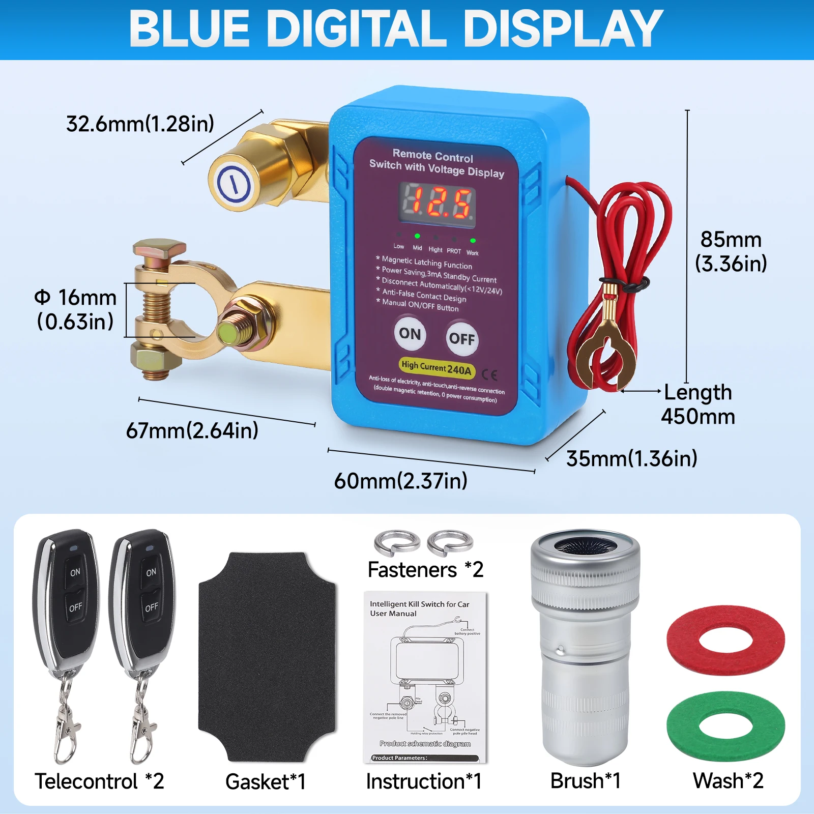 مجموعة مفاتيح فصل البطارية عن بعد 12 فولت 240A مفتاح قتل مع شاشة عرض جهد Led مضاد للسرقة للسيارات مركبة RV ATV شاحنة قارب #3