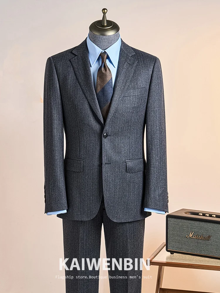 

Мужской высококачественный костюм, шерстяной 98,6%, серое полосатое рабочее торжественное платье, свадебный банкетный костюм джентльмена, платье из двух частей на заказ