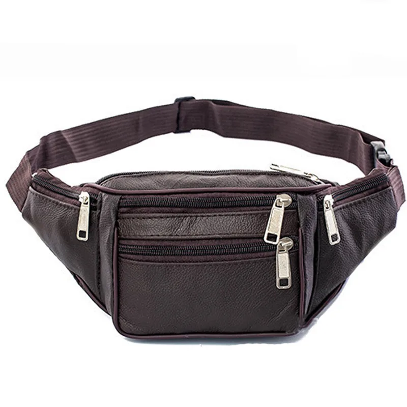 Leder Männer Taille Brust Tasche Dünne Outdoor Sport Pauch Männlich Kleine Lauf Fanny Pack Crossbody Brust Geld Gürtel Taschen