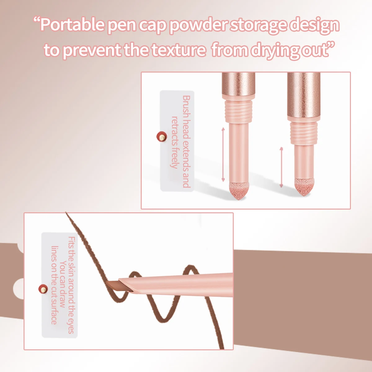 QXQY Double Headed Silkworm Pen with Brush Head, Full Eyes, Three Dimensional Big Eyes Peach Blossom Pink Makeup view 2