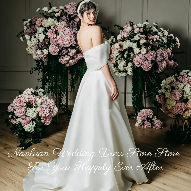 Indoor & Church Destination Wedding Dress Off Shoulder Satin A Line Lace Up Corset Back Vestidos de Novia Customized