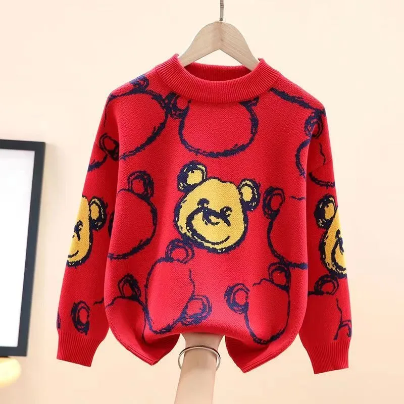 Boys' Sweater 2025 Autumn Winter Trendy New Style Thickened Fleece-Lined Knitwear Hooded Base Layer for Older Kids