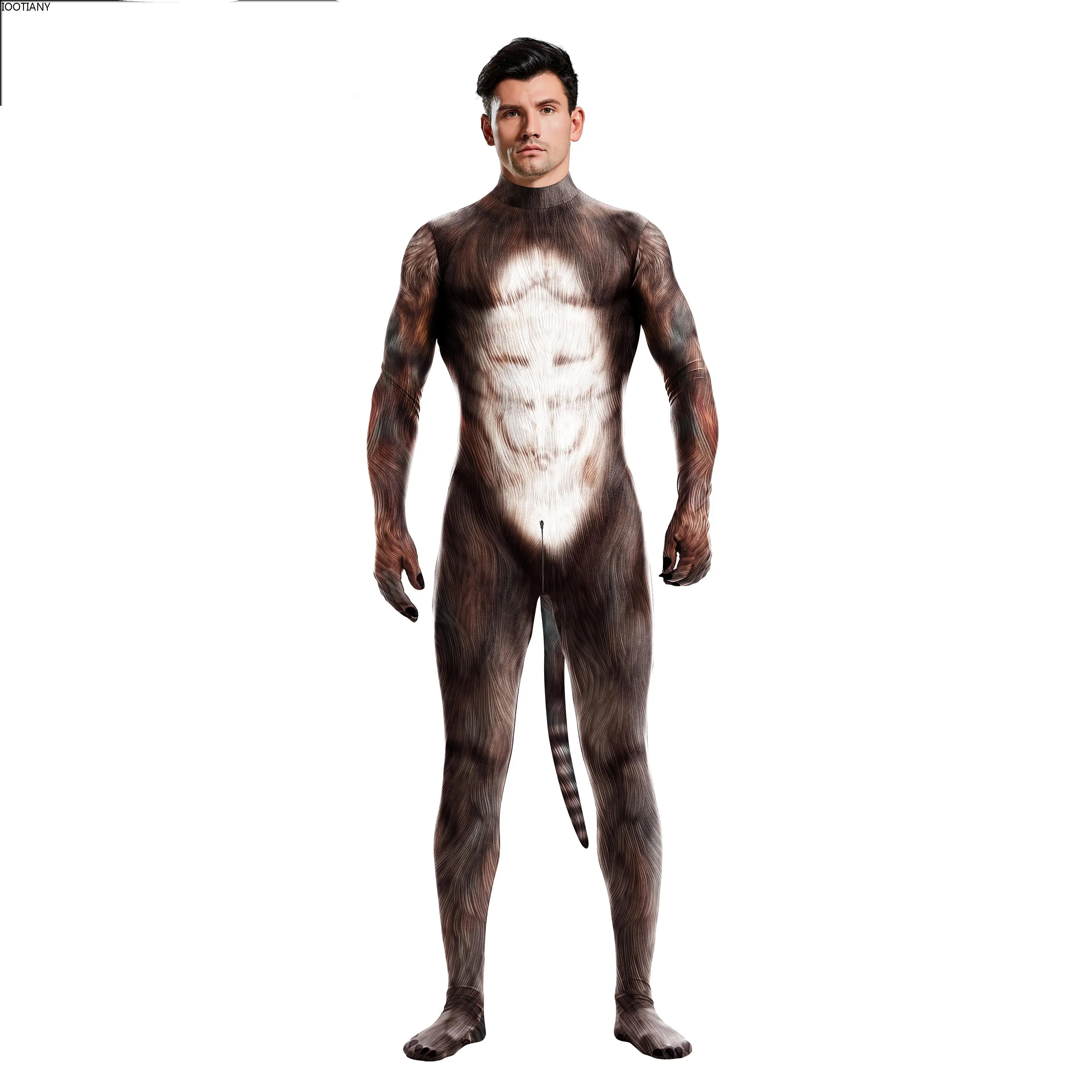 IOOTIANY-Mono de Cosplay de animales para hombre y mujer, ropa con cremallera, Zentai, monos de Disguisement con colas para Halloween