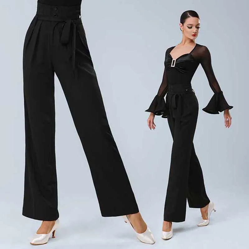 

Standard Ballroom Dance Pants Women Latin Tango Performance Costume Waltz High Waist Straight Pants Practice Dancewear Black 788