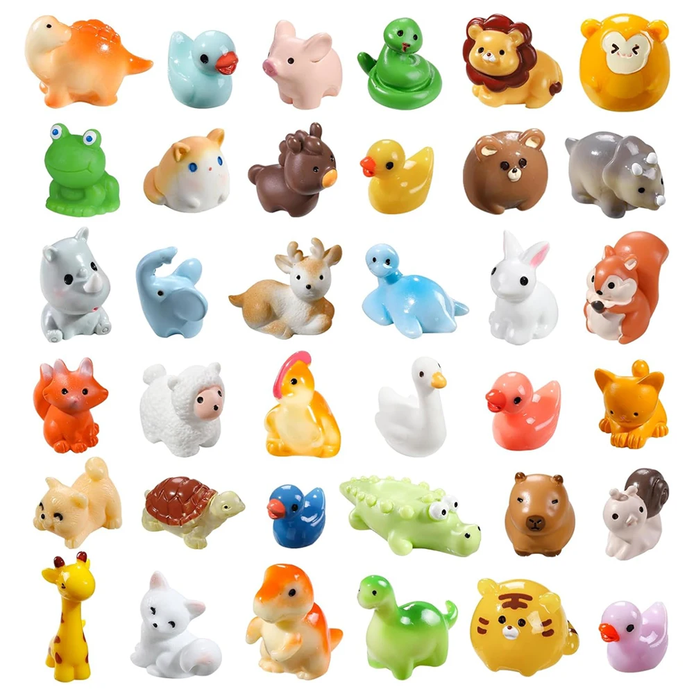 36Pcs Mini Resin Animal Tiny Animals Miniature Little Small Animal Figures Bulk for Micro Fairy Garden Landscape Accessories