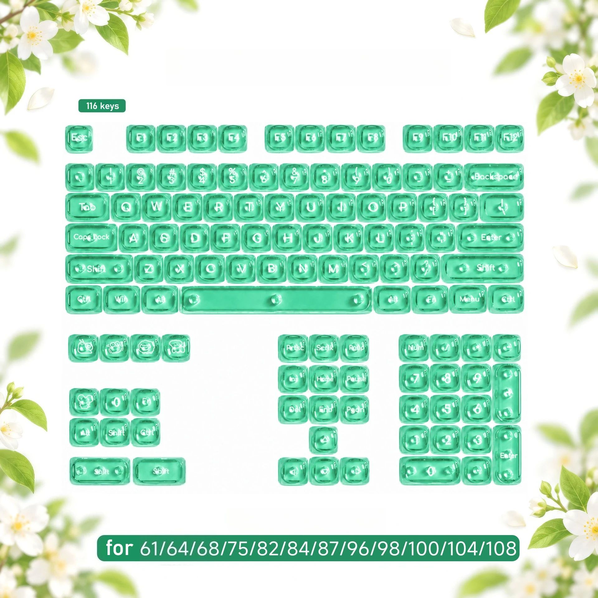 Fully Transparent PC Keycaps MOA Profile Green Blue Red White Cute Custom Key Caps for 60% 75% TKL 96% 100% Mechanical Keyboard - view 6