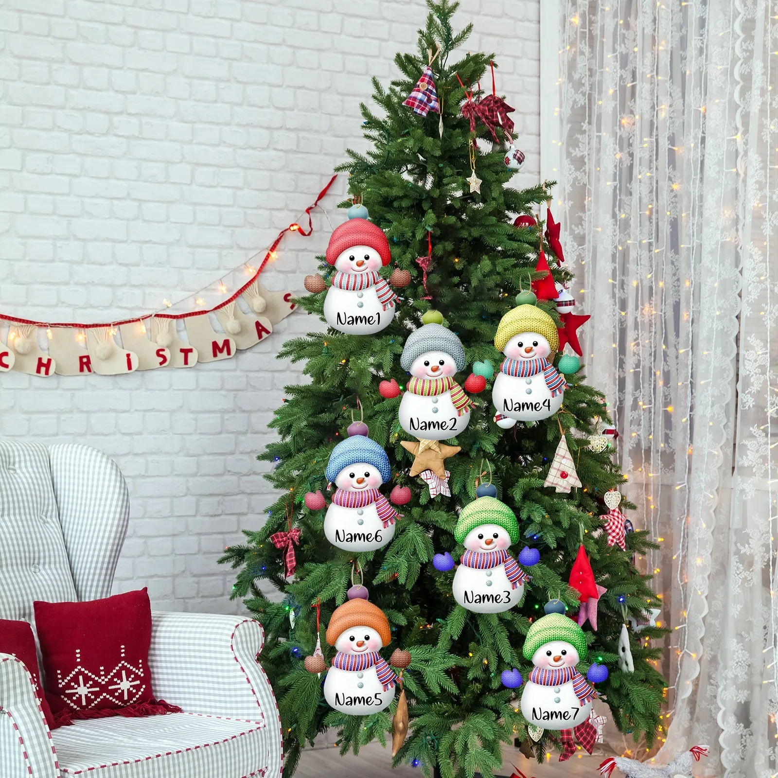 2D Set Of 7 Acrylic Snowman Christmas Tree Ornaments Personalized Home Holiday Decorations Suministros NavideñOs Christmas Decor