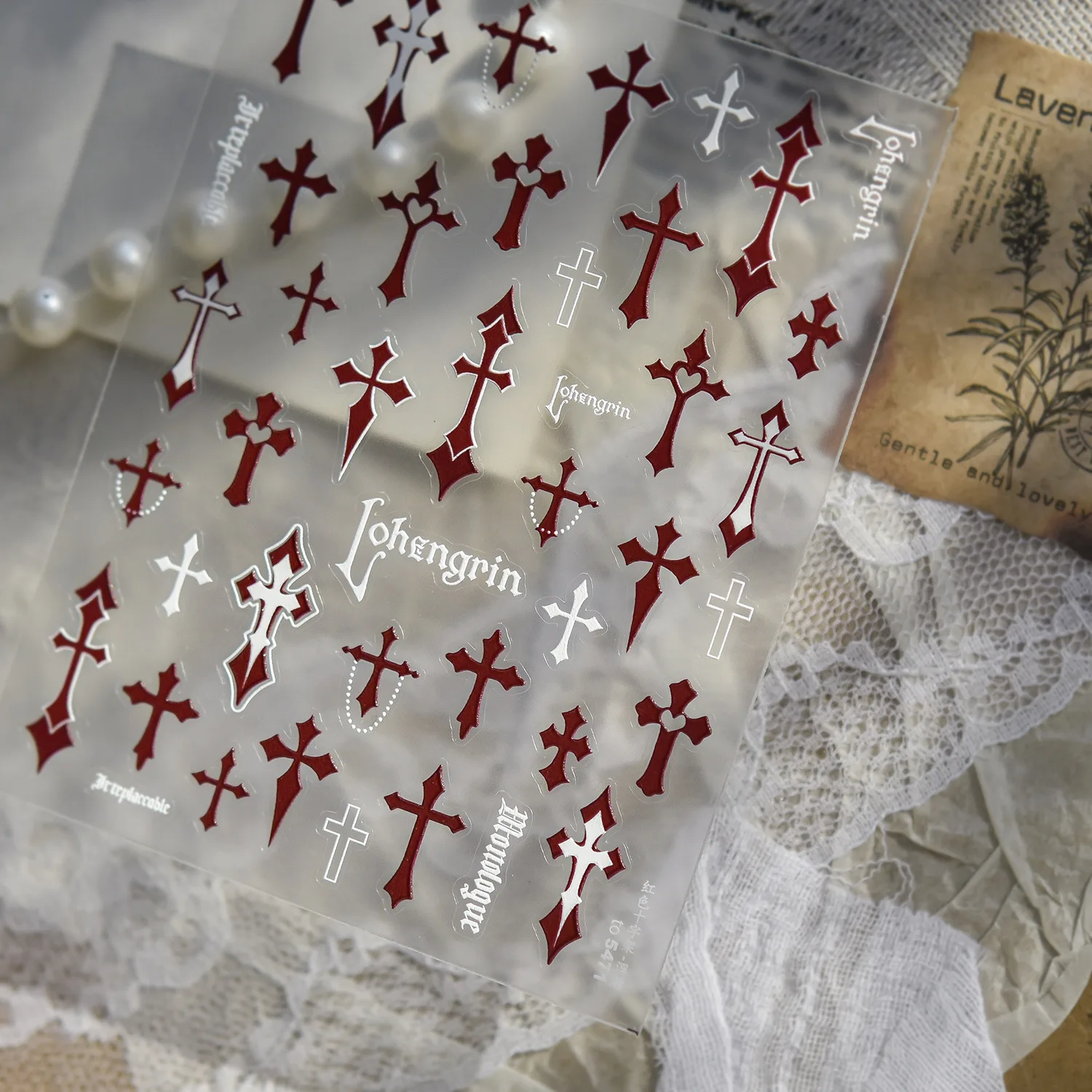 جديد النمط الصيني مسمار الفنون ملصقات DIY تنقش ملصقات الأظافر الرجعية الأحمر الصليب ملصق الأظافر المواد اكسسوارات الديكور