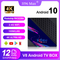 H96 Mini V8 RK3228A Quad core Cortex A7 CPU Android 10.0 2G 16G 4K 2.4G WIFI Support Google Player 100M Ethernet Set Top Box