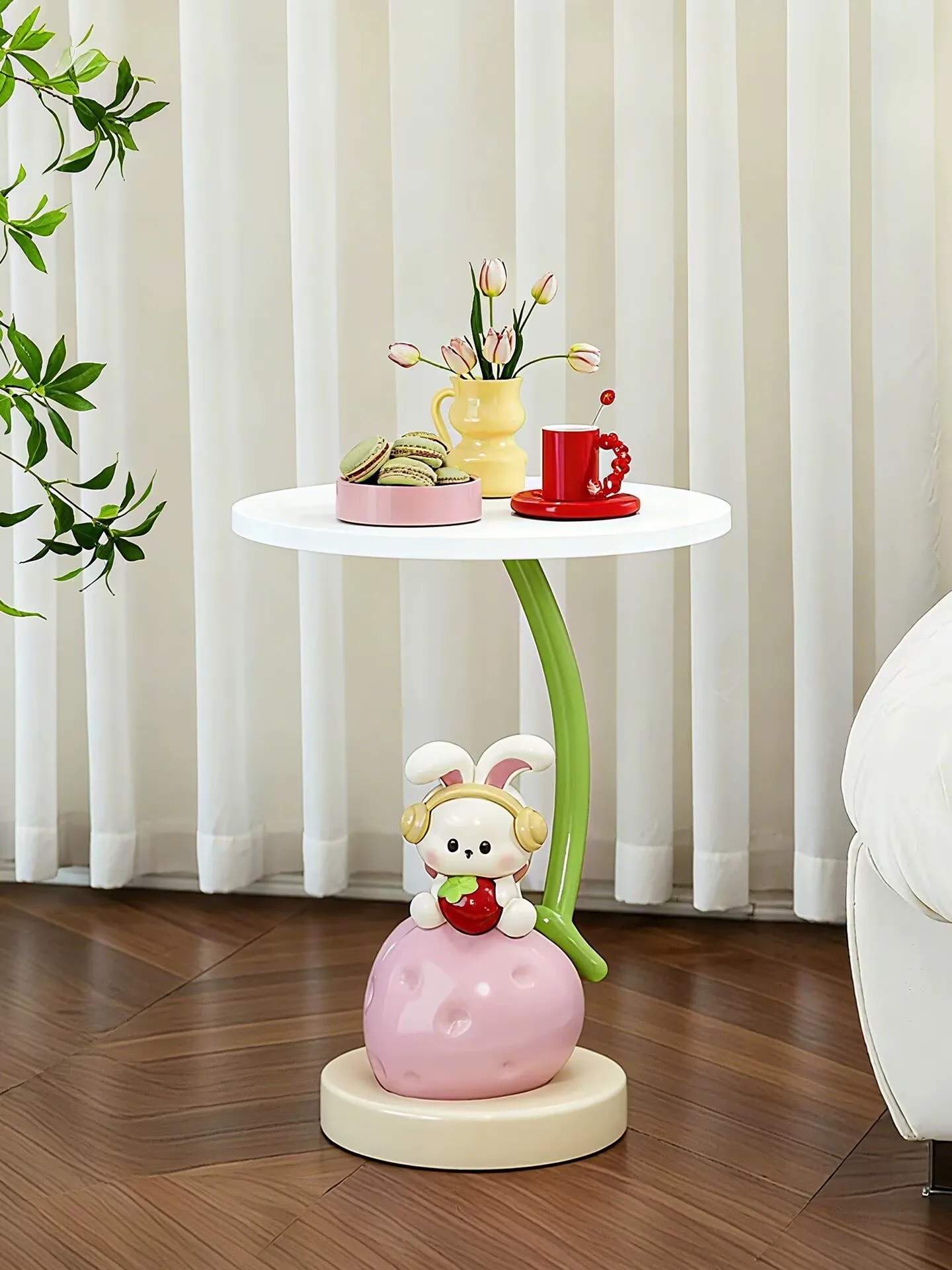 table-basse-lapin-fraise-meuble-mignon-dessin-anime-lapin-table-ronde-canape-table-d'appoint-decoration-de-la-maison-table-de-chevet