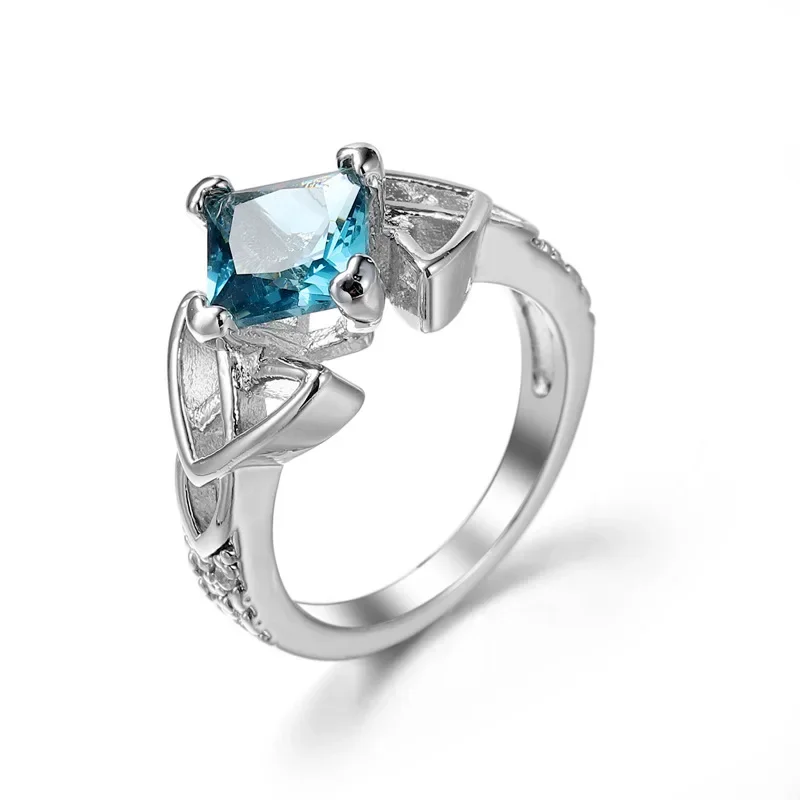 Fashion Female Ring 925 Sterling Silver Hollow-out Blue Zircon Rings for Women Engagement Jewelry Girlfriend Gift Anillos Mujer