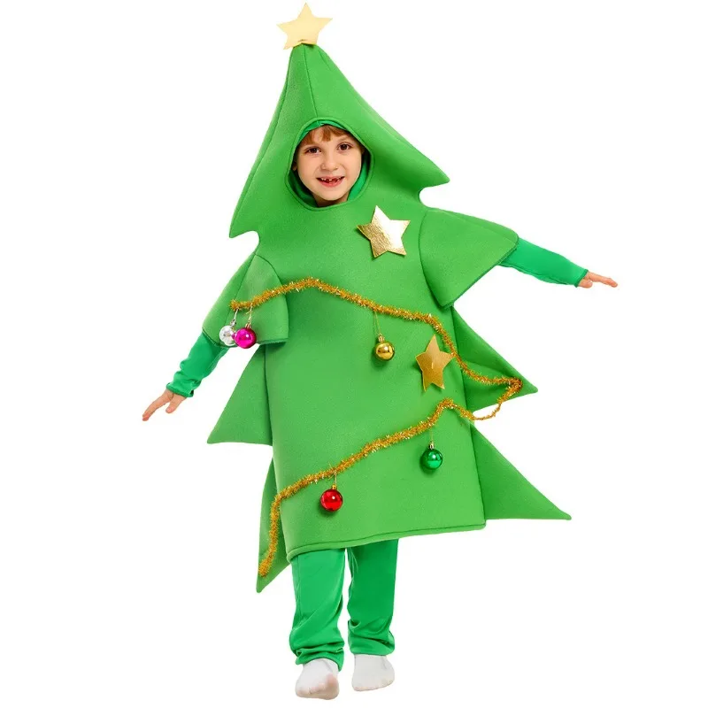 Costume d'arbre de Noël pour enfants, sweat à capuche vert, combinaison, cosplay, tout-petit, fête, tenue de vacances
