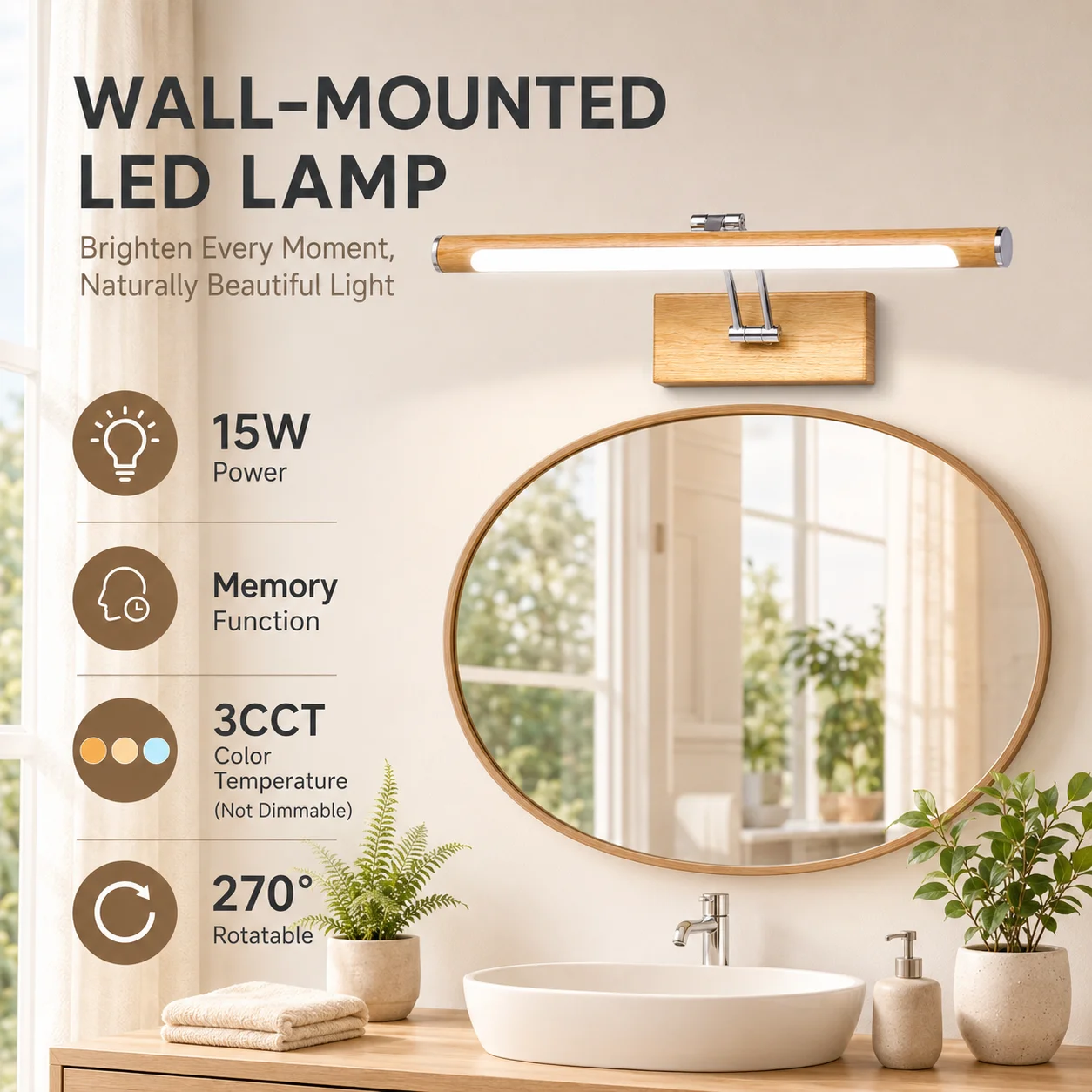Modern LED Vanity Mirror 3-color Wall Light for Bathroom Makeup Mirror Headlamp Indoor Lighting Wall Sconce Decor 110/220V