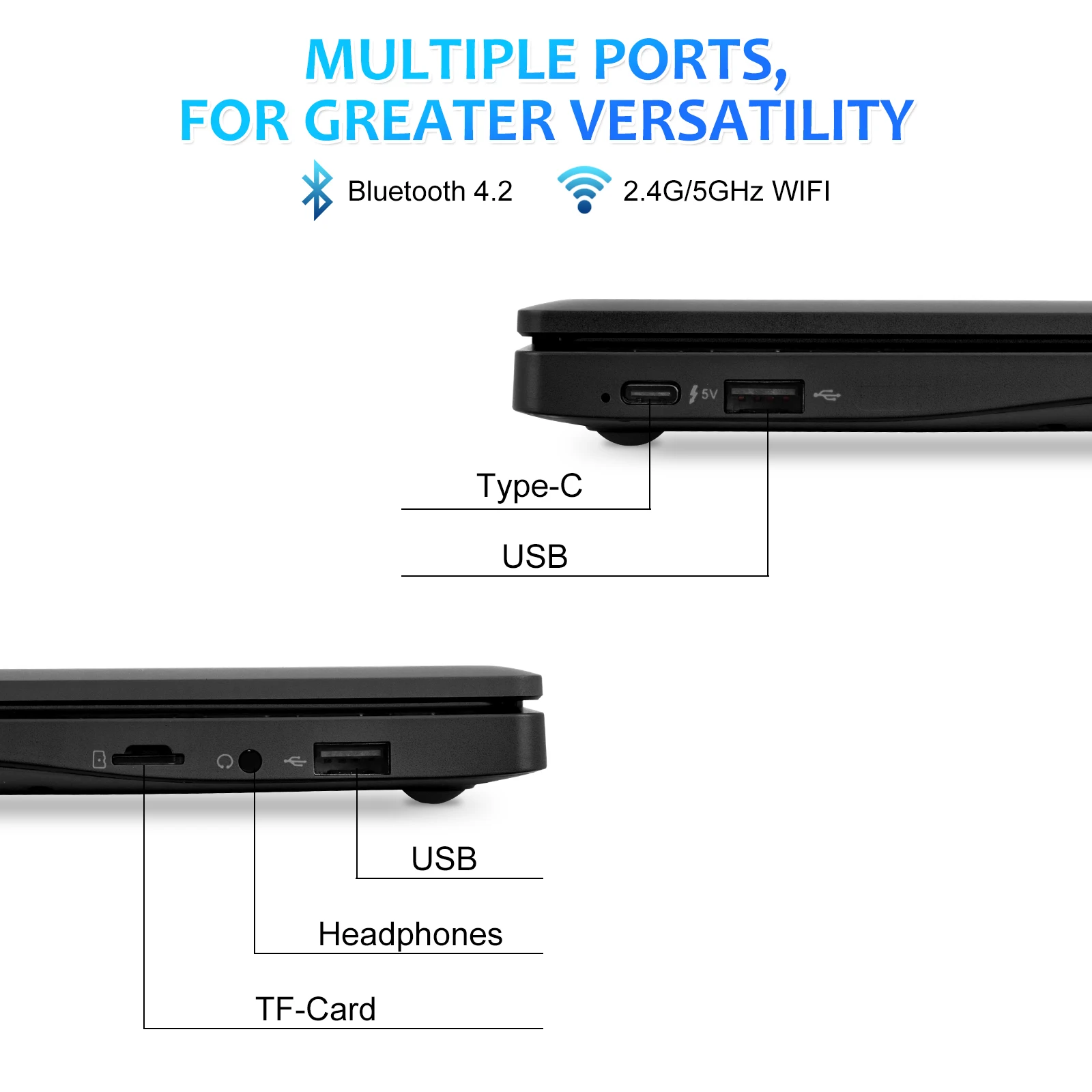 Mini portátil Android 12 de 10,1 pulgadas, Allwinner A133 2GB RAM 64GB EMMC, netbook portátil con pantalla HD IPS para niños con cámara (negro)